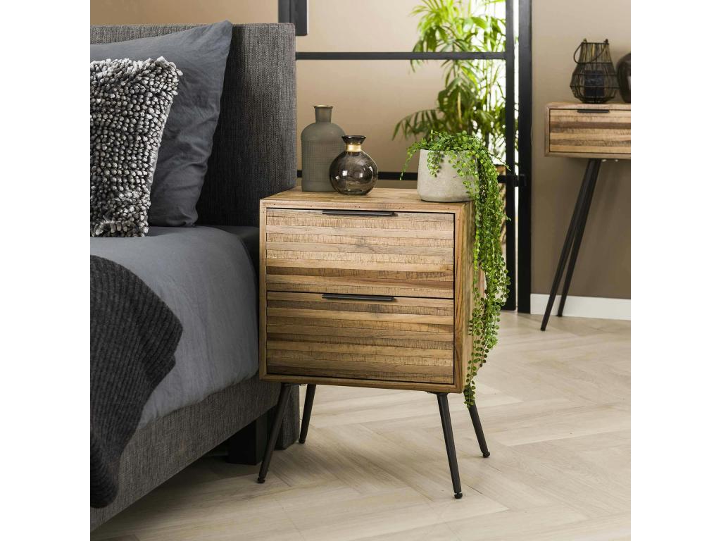 Table de chevet moderne 2 tiroirs en teck recyclé Cosymeub UMZL87016