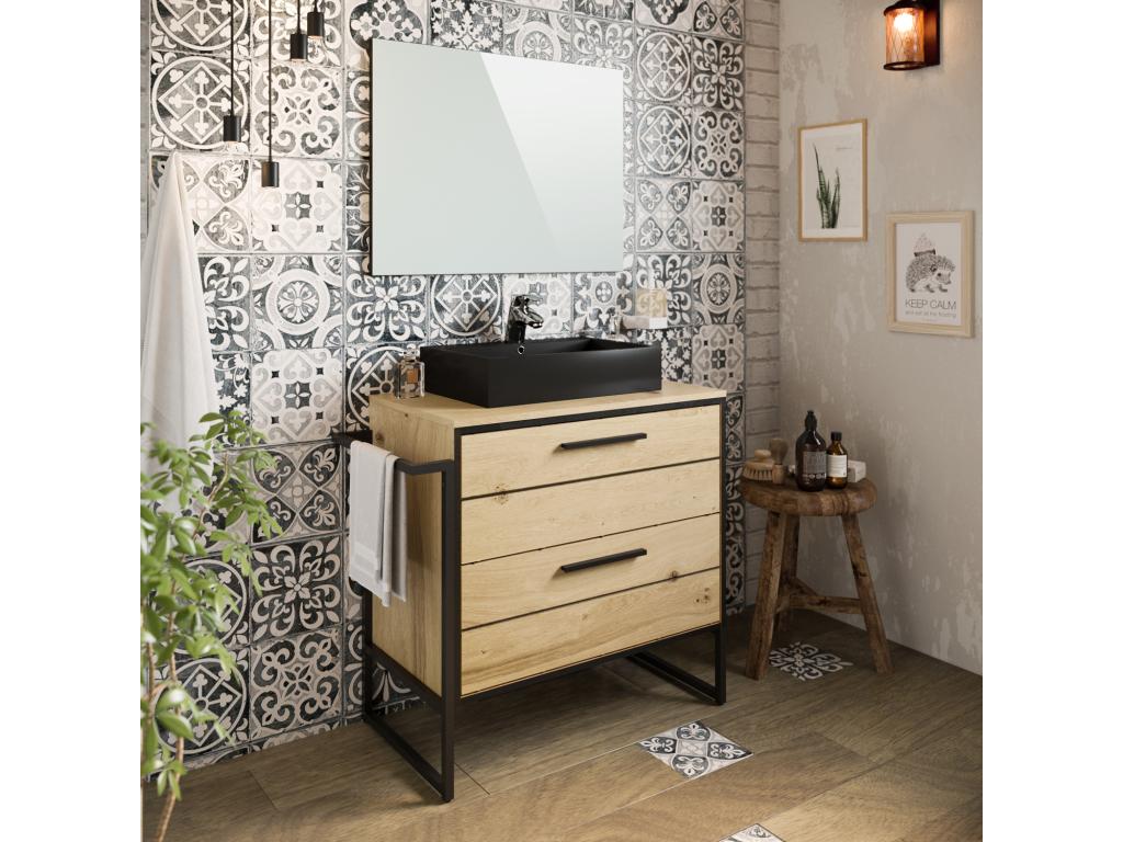 Meuble de salle de bain en mélamine coloris chêne clair - Longueur 80 x profondeur 45 x Hauteur 81 cm UQKO61696