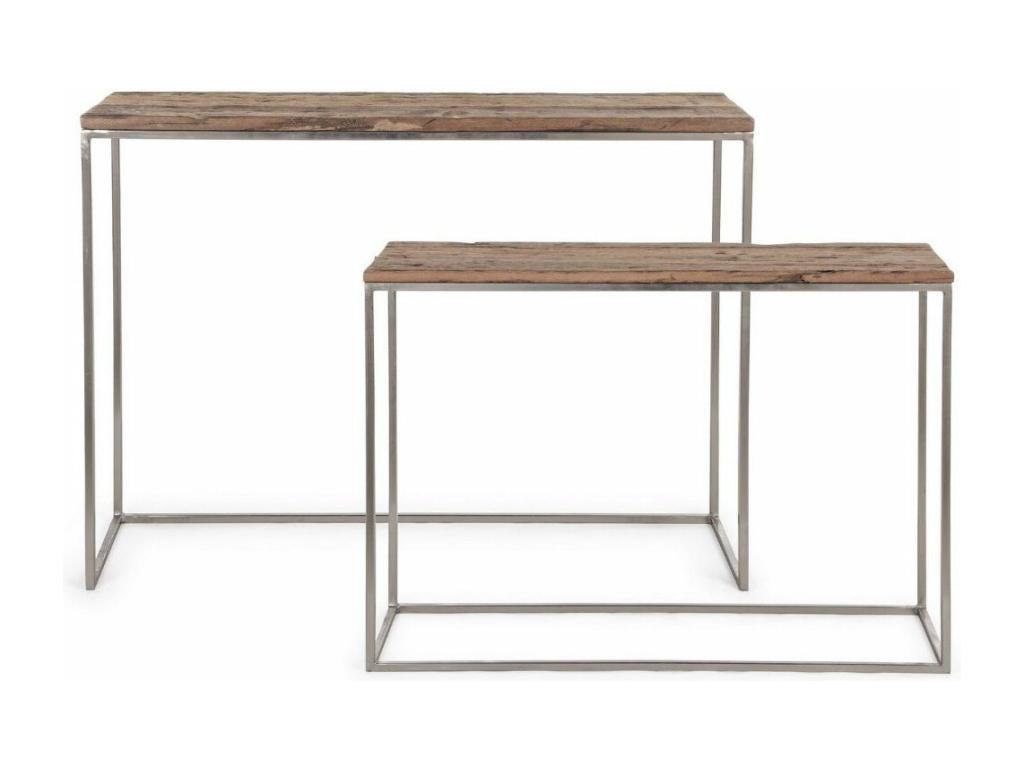 Console plateau bois massif recyclé sur pieds acier nickel Cosymeub - Lot de 2 SETH47715