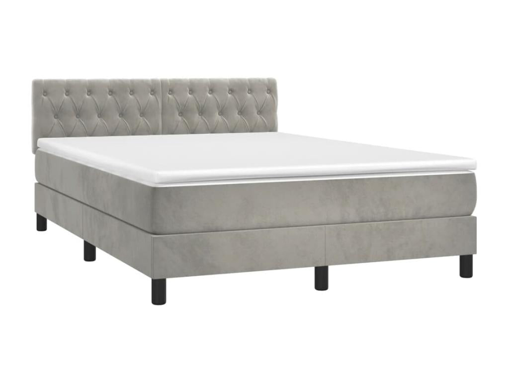 Sommier tapissier matelas et LED Gris clair 140x200 cm Velours BBVE62489