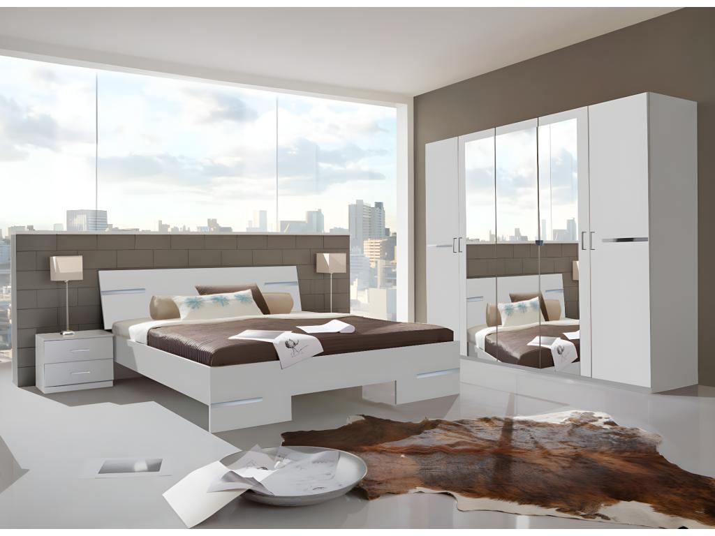 Chambre à coucher complète adulte lit 140x190 cm 2 chevets armoire UFDN29670
