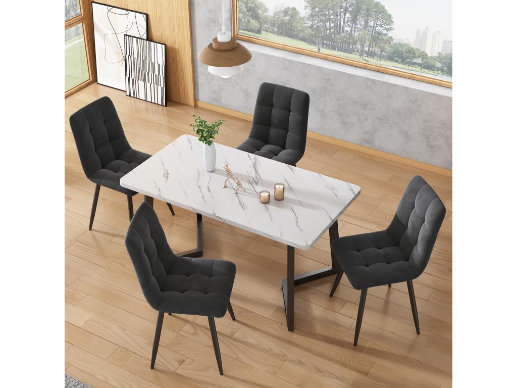 Lot de 4 chaises de salle à manger en velours - pieds en métal - gris foncé YIXB95807