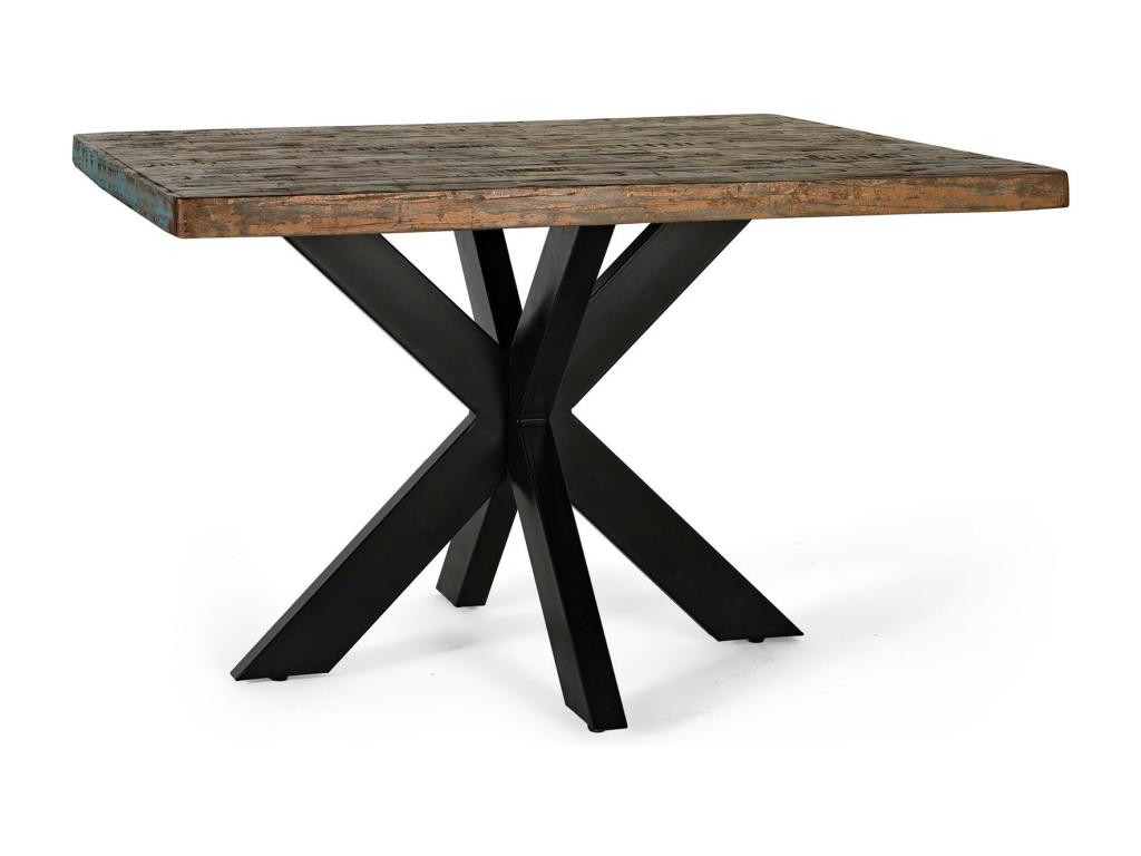 Table à manger en métal et bois recyclé multicolore et noire Multicolor.Giner y Colomer.78x120x120 FTHA23243