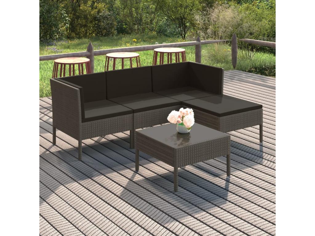 Salon de jardin 5 pcs avec coussins Résine tressée Gris 39 FIGX17378