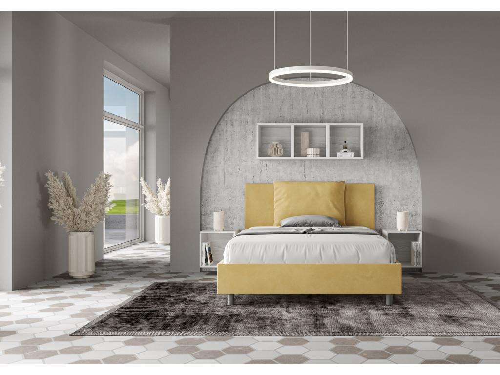 Lit double avec sommier rembourré 140x200 microfibre ocre Cosymeub UHJC80660