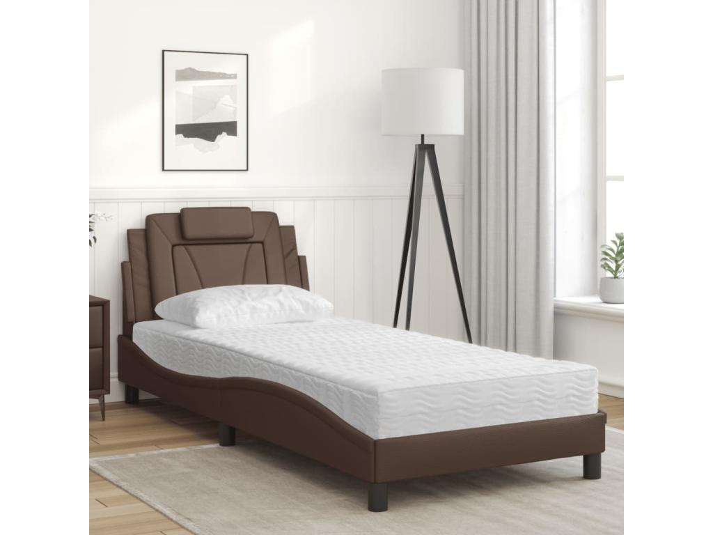 Lit avec matelas marron 90x200 cm similicuir JYCJ77178