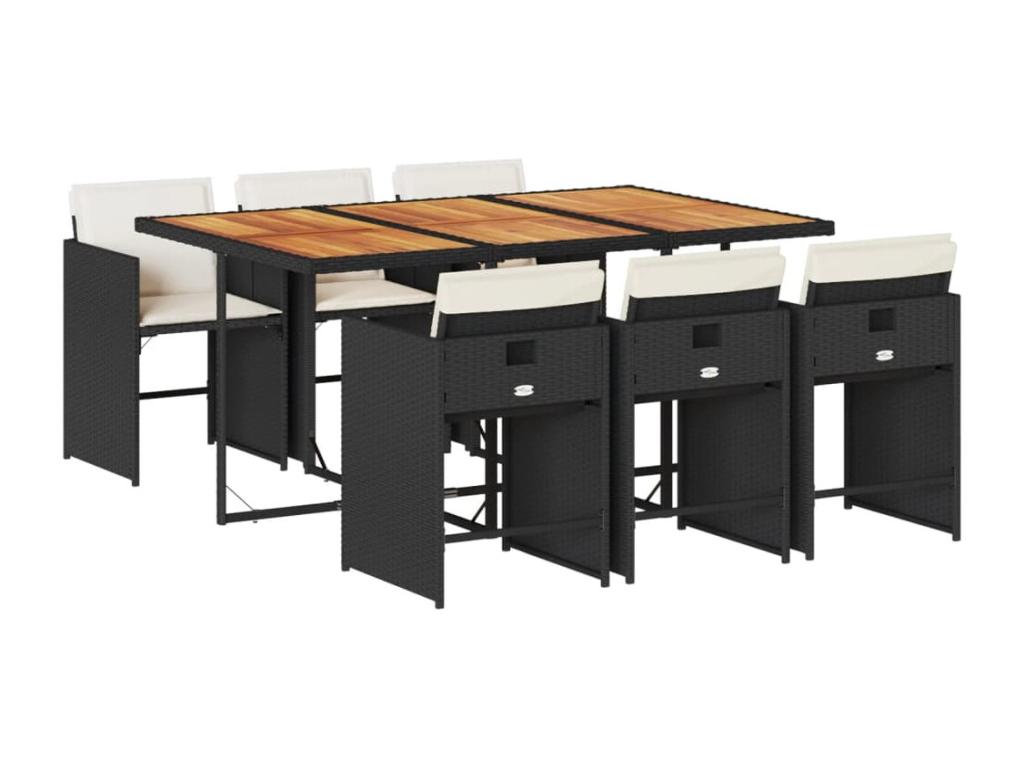 Ensemble à manger de jardin coussins 7 pièces Noir Résine tressée YWRJ71612