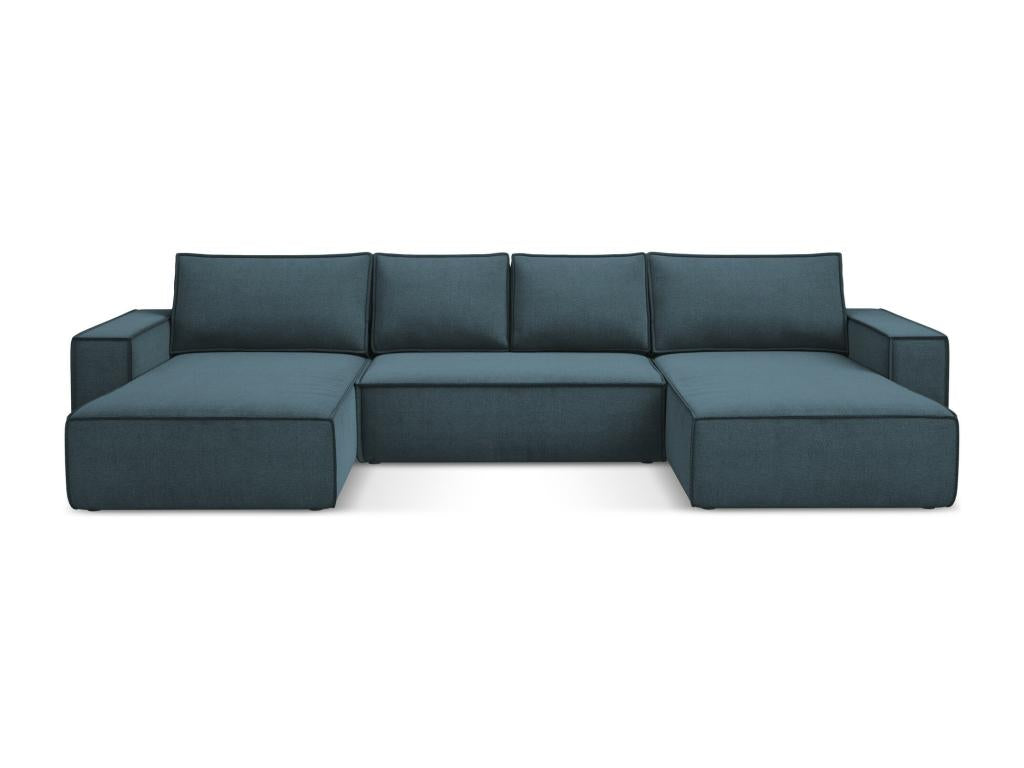 Canapé d'angle panoramique convertible en tissu texturé - jeans - Cosymeub OTCT21070