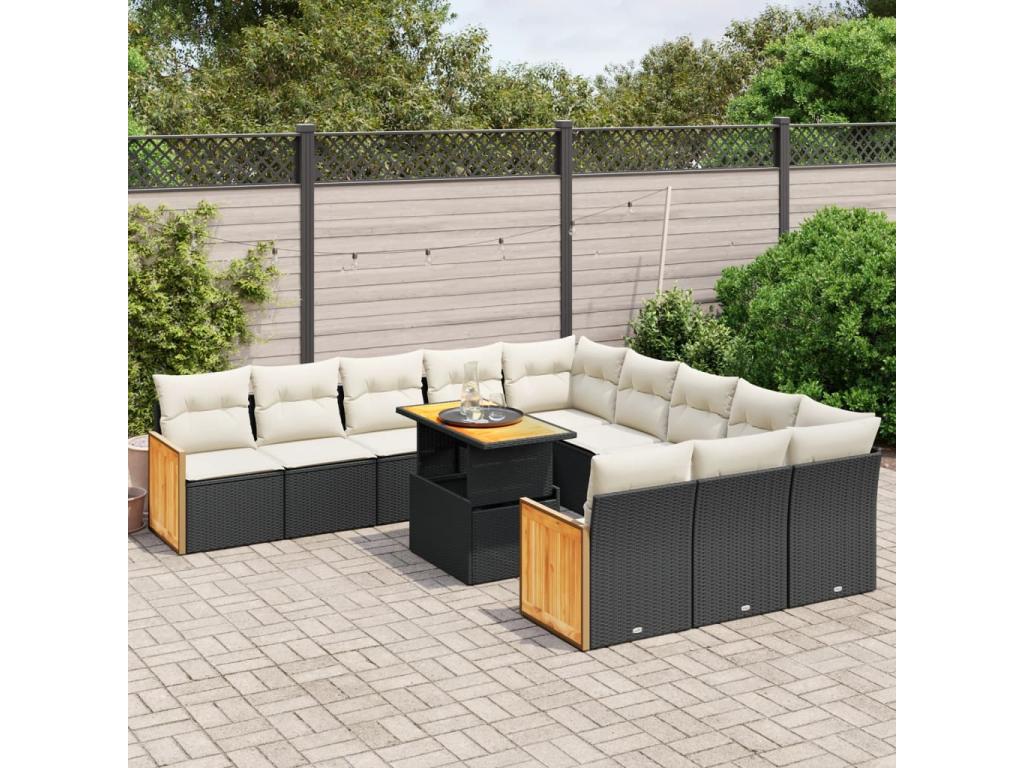 Salon de jardin 11 pcs avec coussins noir résine tressée JFZU68639