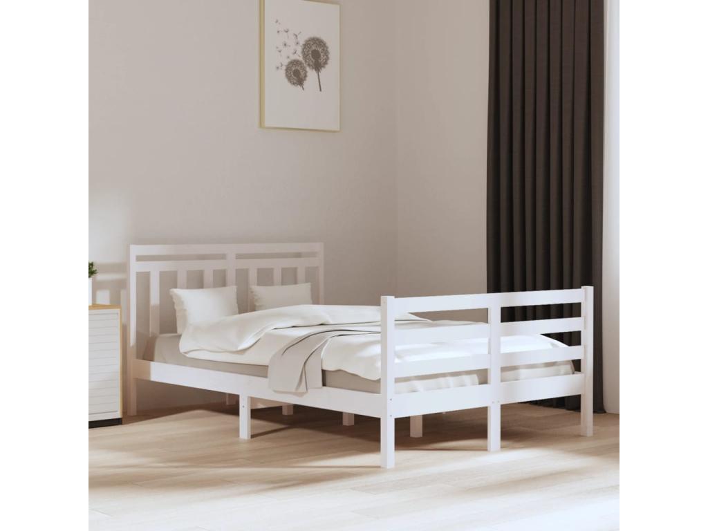 Cadre de lit sans matelas blanc 135x190 cm bois massif RKCL17603
