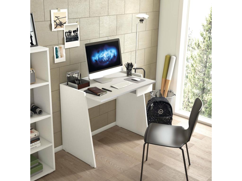 Bureau Cosymeub Bureau moderne avec tiroir Table d'étude ou de bureau Porte-livre PC Made in Italy 90x60h80 cm Blanc SFZG45169