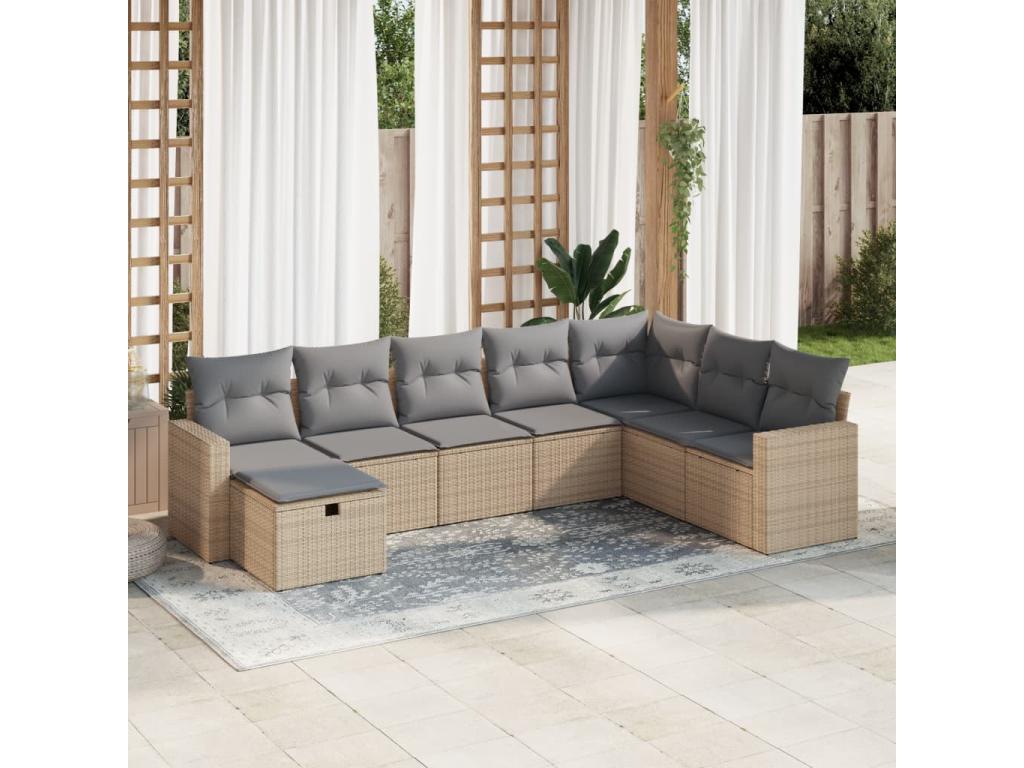 Salon de jardin avec coussins 8 pcs beige résine tressée ZMOB51197