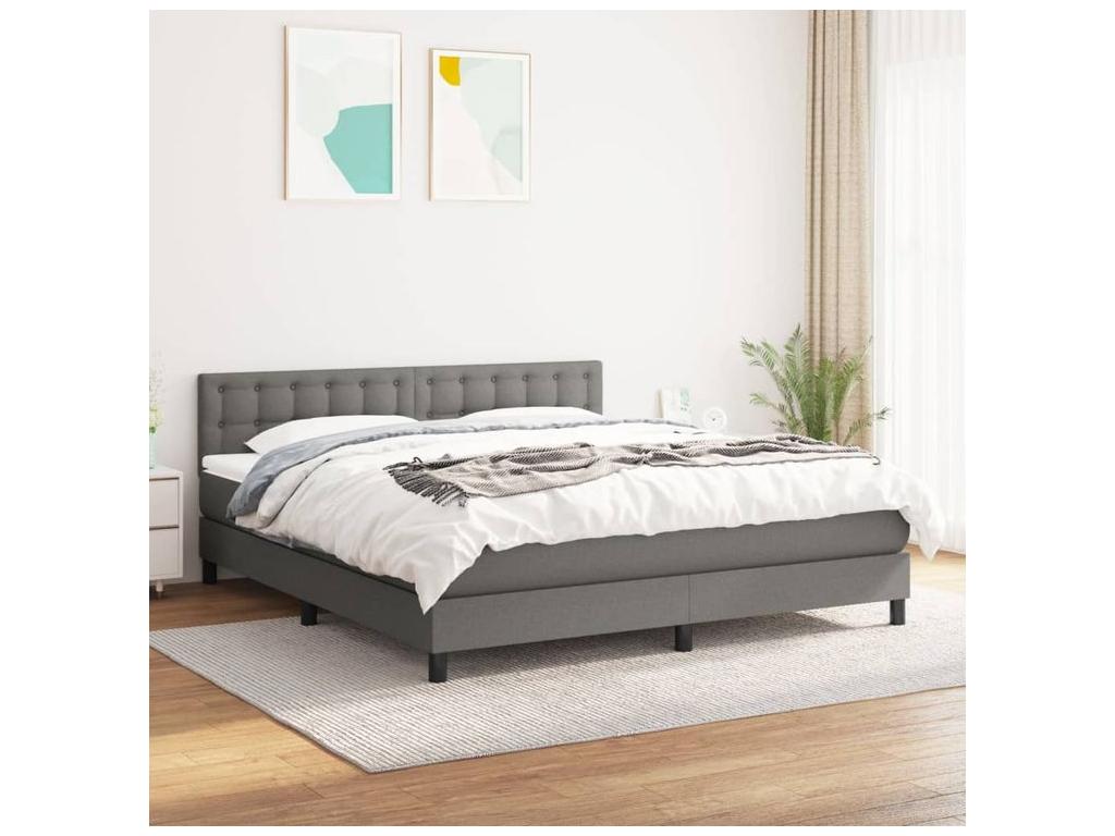Sommier à Cosymeub de lit avec matelas Gris foncé 160x200 Tissu RUVU82678