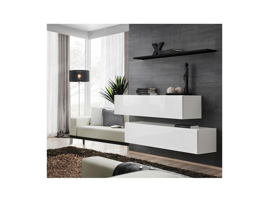Ensemble meubles de salon SWITCH SBII design coloris blanc brillant et étagère noire. VUSA97635