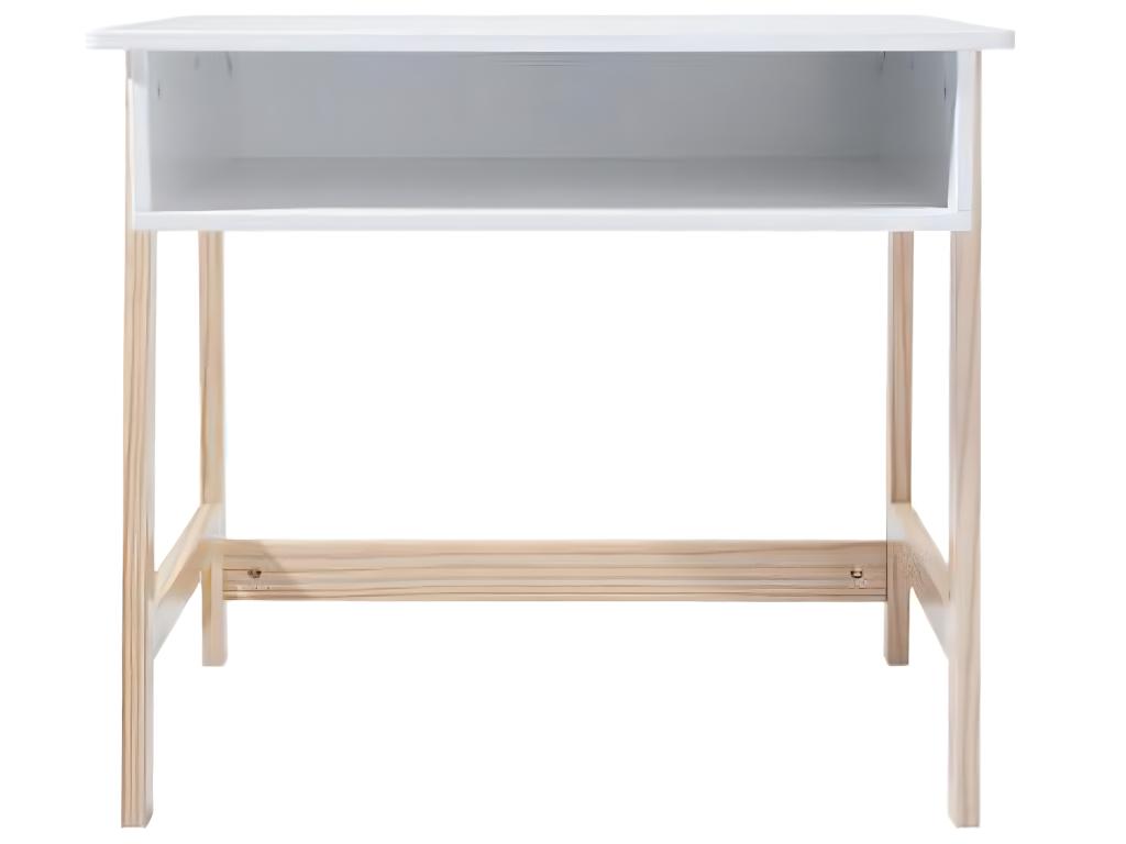 Bureau en MDF et pin coloris naturel et blanc - Dim L 58 xl 52 x H 46 cm WKVD45295