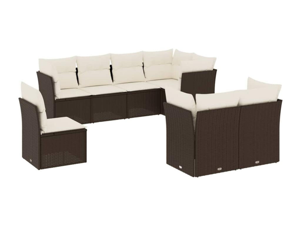 Salon de jardin 8 pcs avec coussins marron résine tressée QEMK96844