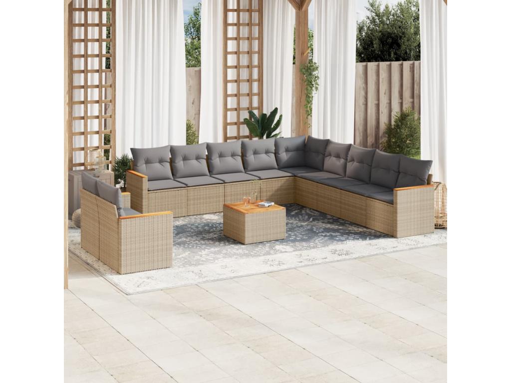 Salon de jardin avec coussins 12 pcs beige résine tressée GKES44874