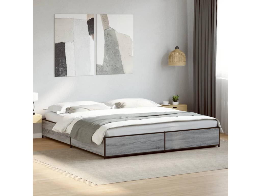 Cadre de lit Cosymeub gris 200x200 bois d'ingénierie et métal DCUL35593