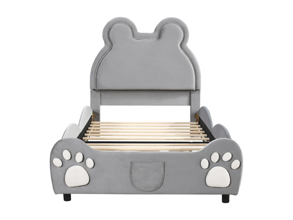 Lit simple rembourré enfant gris 90x200 cm en velours dermophile BGTC86011