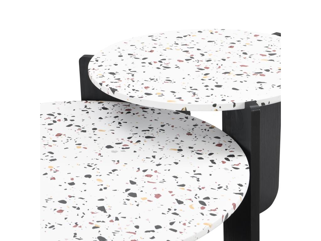 Ensemble de 2 tables basses gigognes moderne blanc et pieds noirs QEGZA BLACK PDOY95148