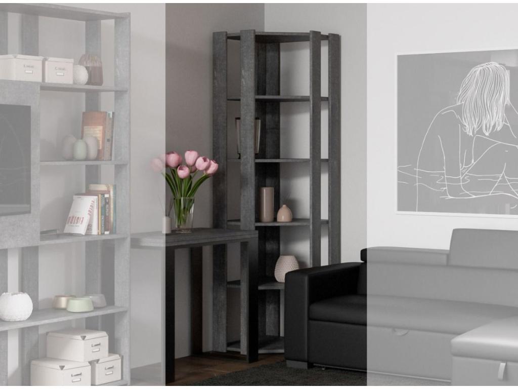 Bibliothèque d'angle 5 niveaux gris béton Cosymeub BL 60cm KFGQ59646