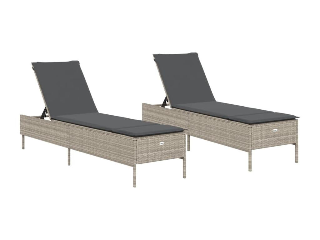 Chaises longues avec coussins lot de 2 gris résine tressée XWHY49302