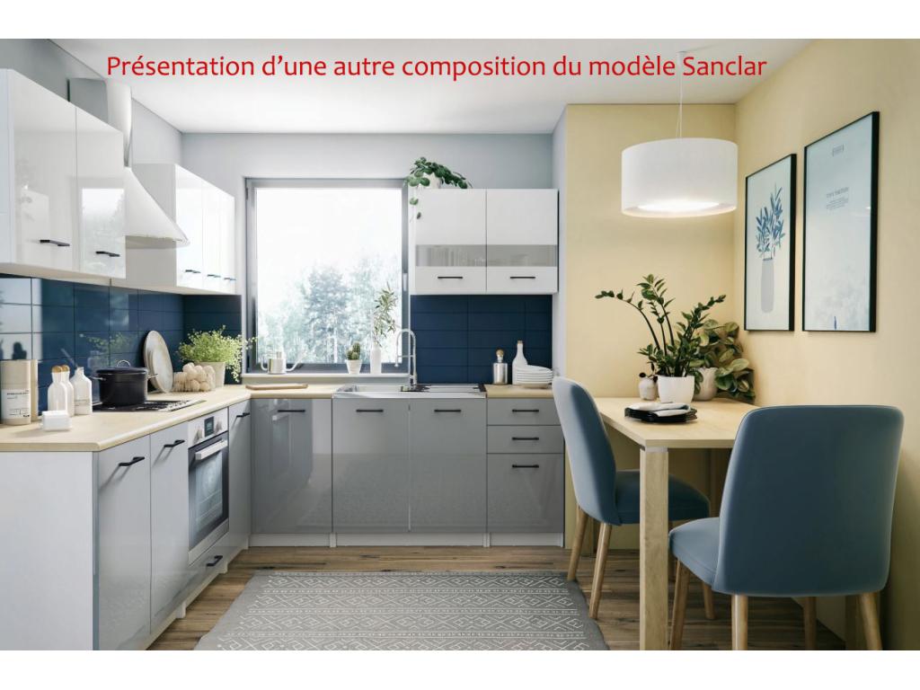 Cuisine Cosymeub 7 éléments - haut blanc bas gris laqué - 2m60 quatre encastrables CSXQ04656