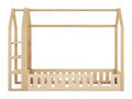 Lit cabane 90x200cm lit d'enfant plat lits maison avec balustrade lit avec 3 niveaux étagères de rangement naturel IZNT35346