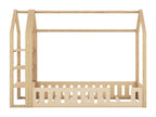 Lit cabane 90x200cm lit d'enfant plat lits maison avec balustrade lit avec 3 niveaux étagères de rangement naturel IZNT35346