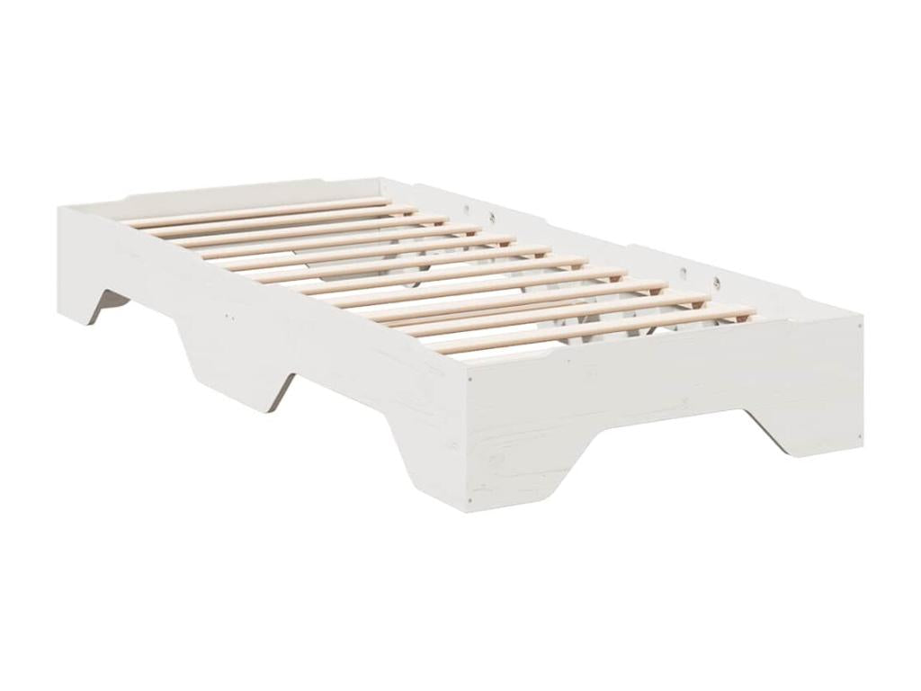 Cadre de lit sans matelas empilable blanc 75x190 cm bois massif WOIL21031
