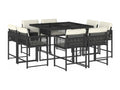 Ensemble à manger de jardin 9 pièces coussins noir résine tressée JKZI85090