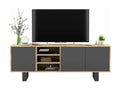 Meuble TV avec 3 portes et 1 niches - carcasse chêne Cosymeub façades graphite mat - 150 cm pieds en métal LHKP66624