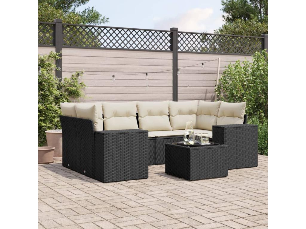 Salon de jardin 7 pcs avec coussins noir résine tressée NMAJ77285