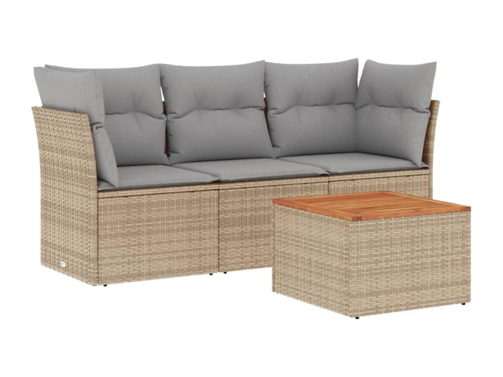 Salon de jardin avec coussins 4pcs méCosymeub beige résine tressée BZOB00390