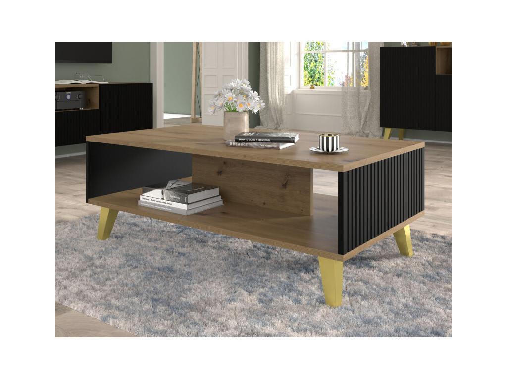 Table basse avec pieds dorés Cosymeub - Beige/Noir - L 90 xl 60 cm ZGQA54929