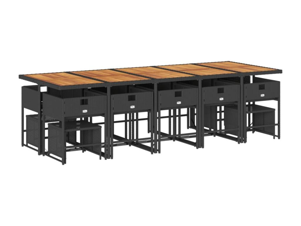 Ensemble à manger de jardin 15 pièces coussins noir résine tressée TZJP33696