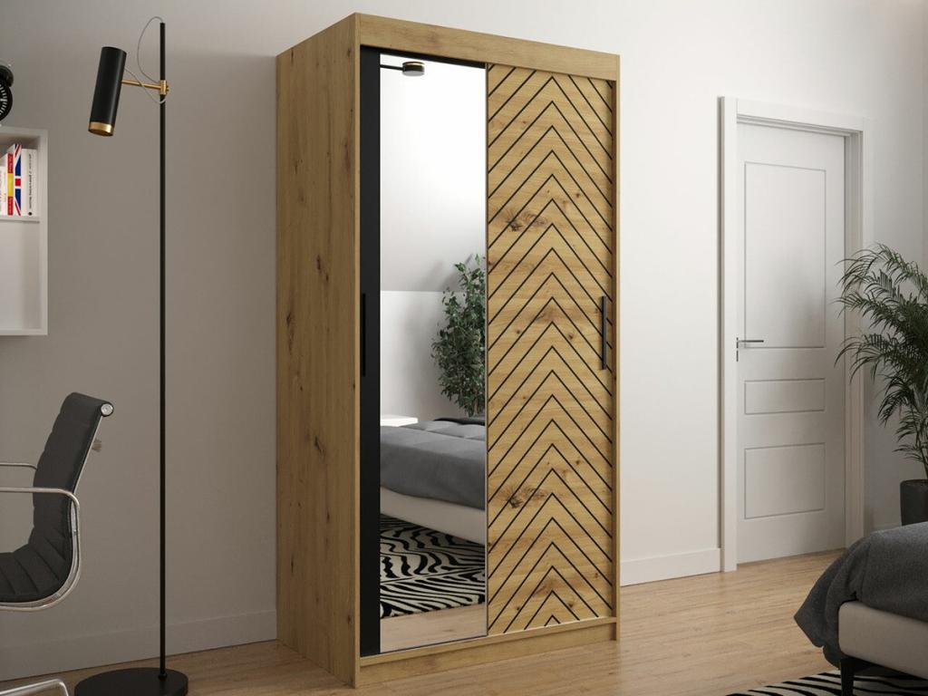 Armoire Cosymeub 307 Chêne Cosymeub - Noir 200x100x62cm Portes d'armoire Glissement WLZD34333