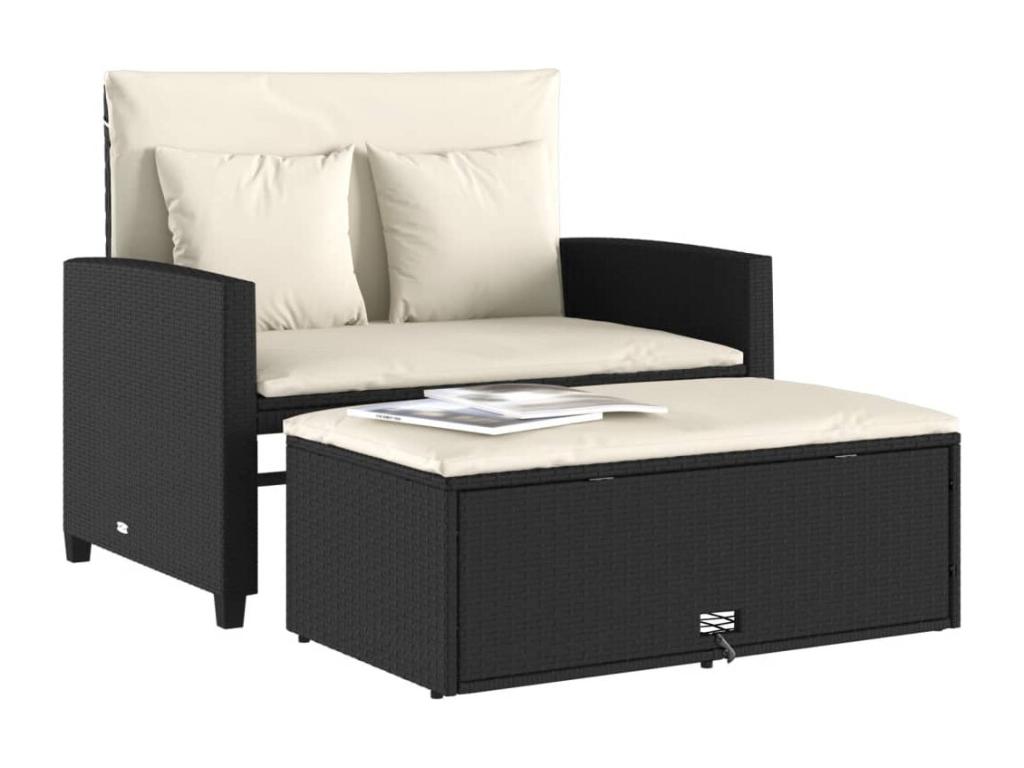 Canapé de jardin avec coussins 2 places noir résine tressée SMFL71010