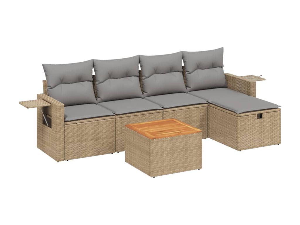 Salon de jardin avec coussins 6 pièces méCosymeub beige résine tressée XWTR86790