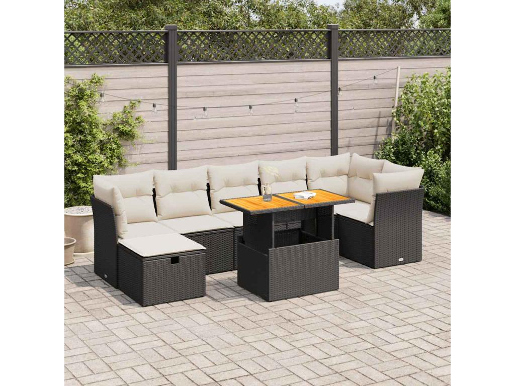 Salon de jardin avec coussins 8 pcs noir résine tressée Cosymeub EFUJ56119