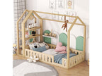 Lit cabane 90x200cm lit d'enfant plat lits maison avec balustrade lit avec 3 niveaux étagères de rangement naturel IZNT35346