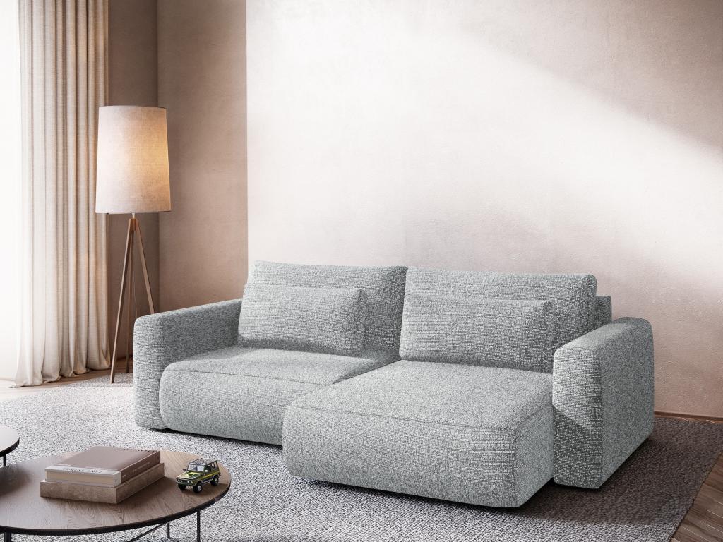 Canapé d'angle 2,5 places droit convertible en tissu texturé - argent - Cosymeub PDNJ95346
