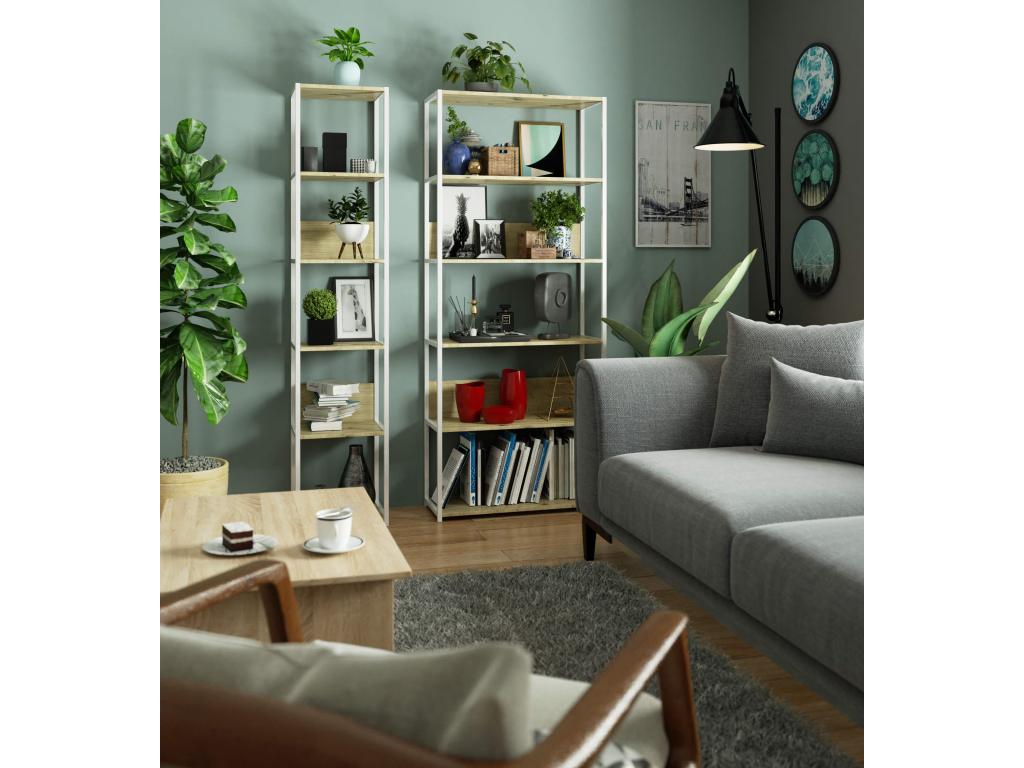 Etagère murale Luxameub Blanche 40 cm façade Chêne Luxameub 6 étagères 40x32x192 cm GUKX14523