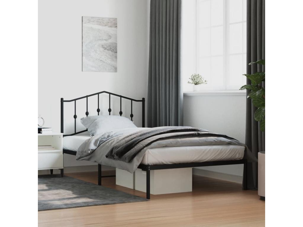 Cadre de lit métal avec tête de lit noir 107x203 VIQK22995