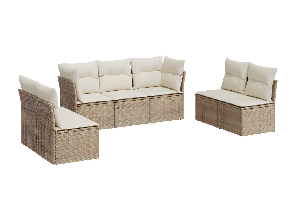 Salon de jardin avec coussins 7 pcs beige résine tressée OMOE15118