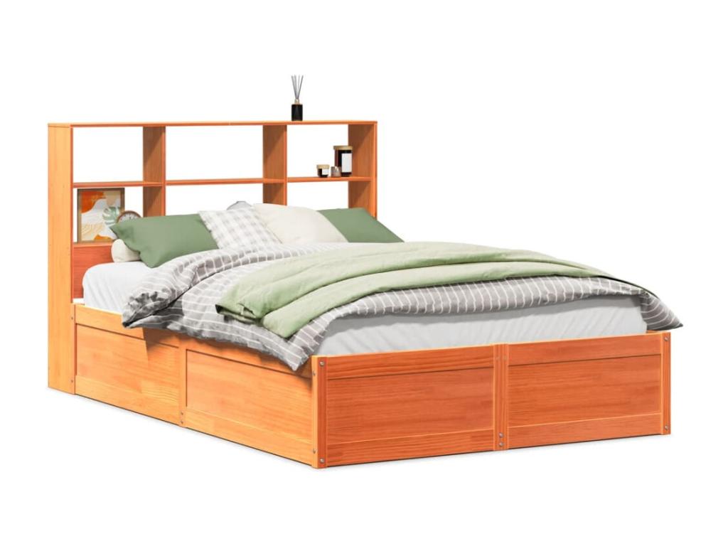 Cadre de lit sans matelas cire marron 135x190cm bois pin massif GNHU78668