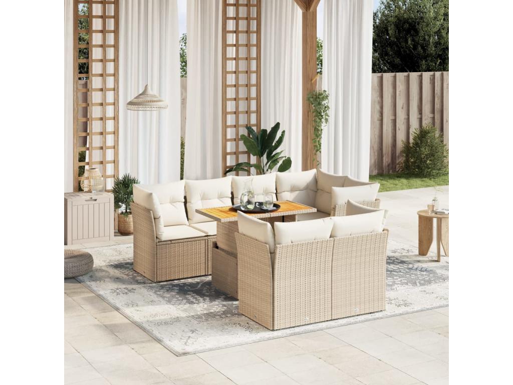 Salon de jardin avec coussins 8 pcs beige résine tressée NJOP07561