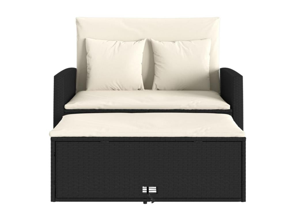 Canapé de jardin avec coussins 2 places noir résine tressée SMFL71010