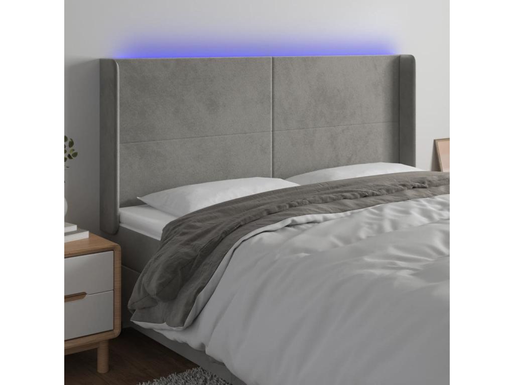 Tête de lit à LED Gris clair 203x16x118/128 cm Velours LUKZ25054