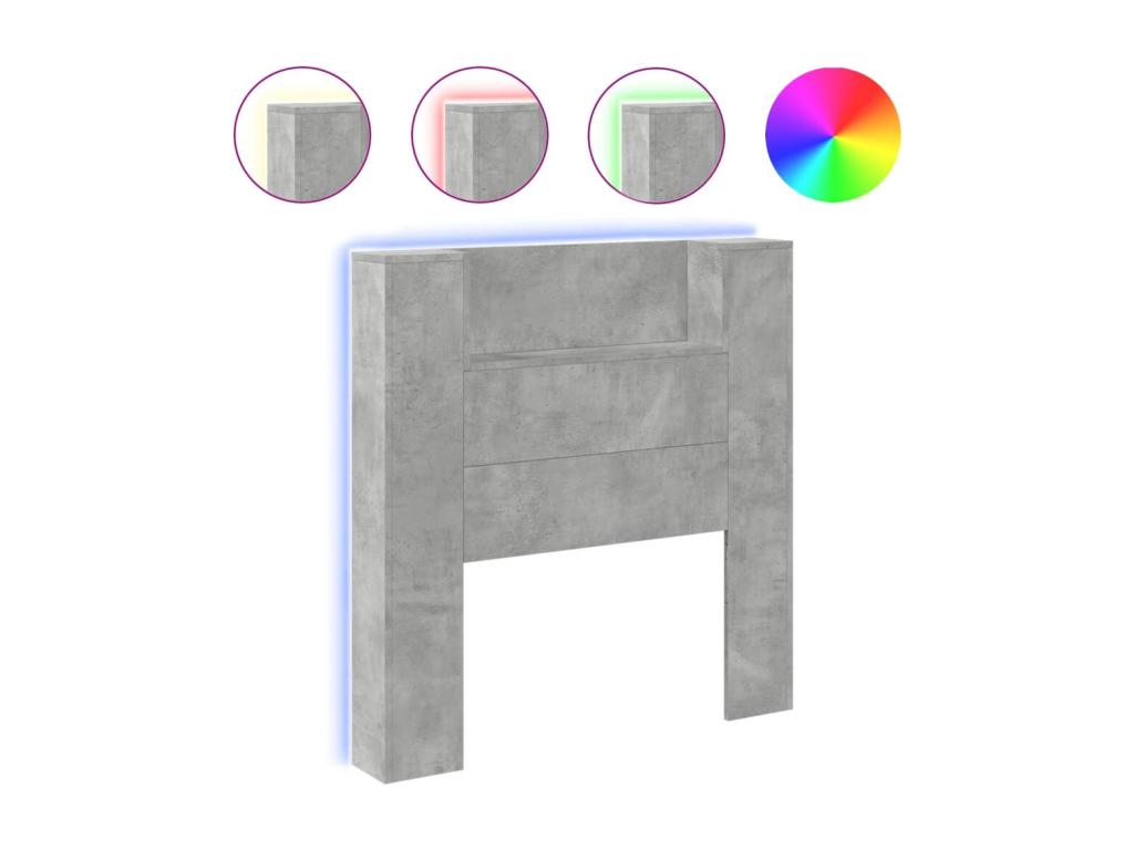 Armoire tête de lit avec LED gris béton 100x16.5x103.5 cm SYFB60441